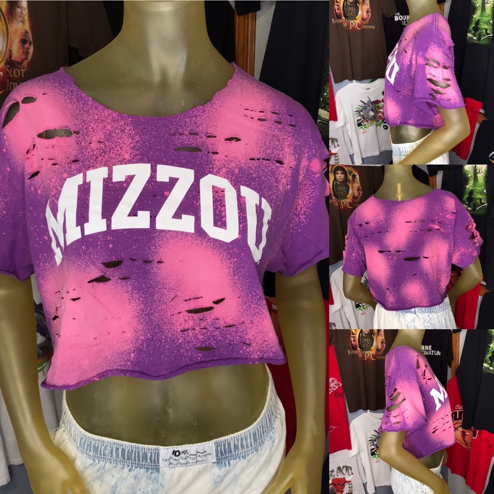 Missouri Tigers Distressed Bleached Crop Top Large
